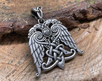 Raven Metal Amulet Pendant, Raven Charm, Viking Charm, Nordic Huginn and Muninn Silver