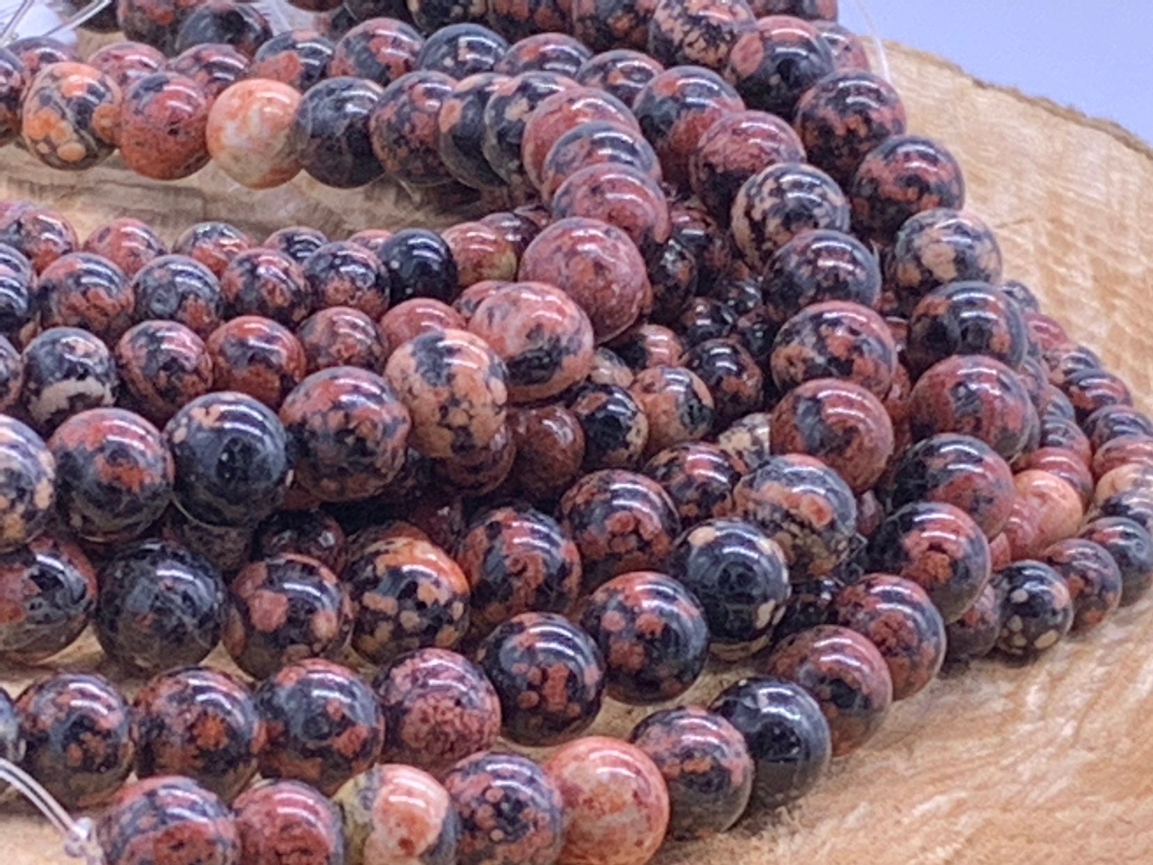 8mm Mexican Red Snowflake Jasper Round Beadone 8 inch strand