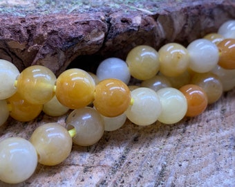 8mm Yellow Jade Large Hole Round bead-one 8 inch strand