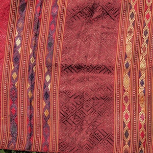 Antique Laotian Hill Tribe Silk Sash/ Vintage Woven Silk Tapestry Hanging