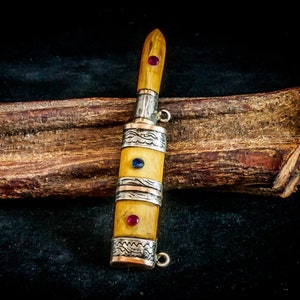 Thai &quot;Meed Mor&quot; Sacred Knife/Protective Amulet/Bone, Silver and Faceted Ruby and Sapphire