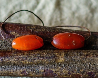Pair of Antique Tibetan Pema Raka Carnelian Beads/Two Tibetan Pema Raka Beads