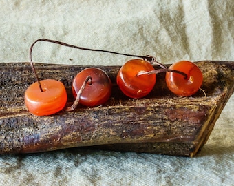 Antique Tibetan Pema Raka Carnelian Disk Beads: 150+ Year Old Set