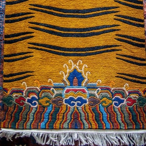 Vintage Hand Knotted Tibetan Tiger Rug from Wool at 1stDibs