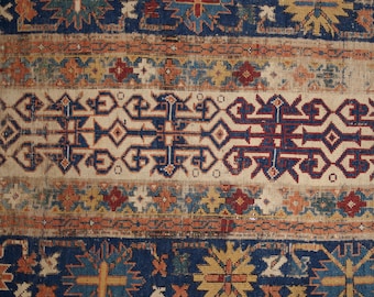 Antique Caucasian Kuba Runner Carpet/Distressed Tribal Quba Rug