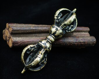 Tibetan Brass Vajra/Buddhist Five-Pronged Dorje/Vajrayana Diamond Sceptre