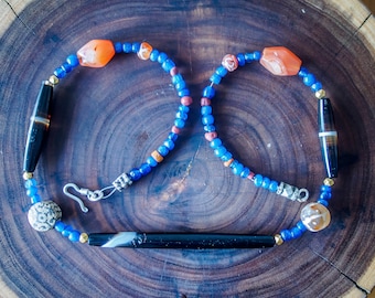 Antique Agate and Carnelian Necklace: Indo-Pacific Glass, Thai & Yemeni Silver