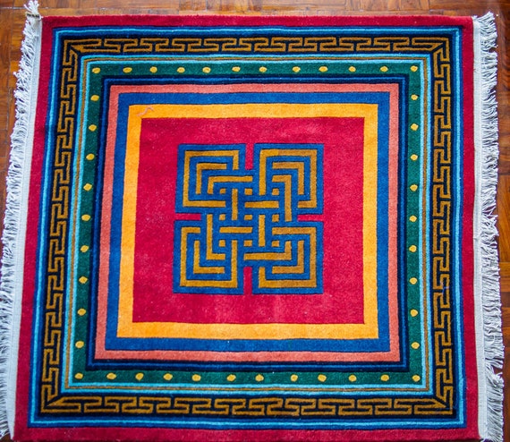 チベットラグ手織り絨毯スーパファインウールラグ93cmx157cmファイン