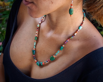 Tibetan Turquoise Necklace/Afghan Turquoise and Peruvian Shell Necklace