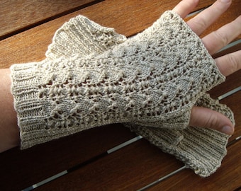 Lace mittens, beige/ Ajour mittens, hand warmes, wrist warmers, Arm warmers, fingerless gloves, ladies mittens