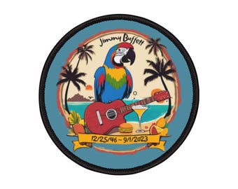 Jimmy Buffett Memorial Iron-On Patch, Parrothead Patch, Cheeseburger in Paradise - Iron-On Patches, Embroidered Patch, DIY Craft Supplies,