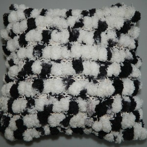 Pompom Throw Pillow Black White & Grey 11&quot; x 11&quot; Square Musical Notes Vintage