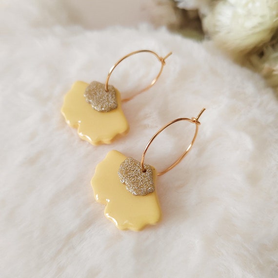 Lili Lightweight Ginkgo Leaf Hoop Earrings, Made From Yellow