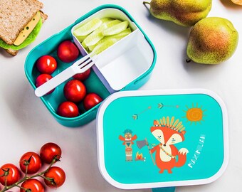 Personalisierte Mepal Brotdose mit Name und Boho Fuchs, für Schule oder Kita, Bentobox als Geschenk, Brotbox mit Fächern für Kinder