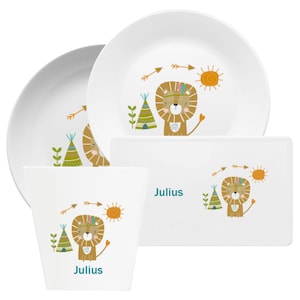 Personalized children&#39;s tableware with name and lion motif, children&#39;s tableware set, children&#39;s plate with name, cup, gift baptism and birth