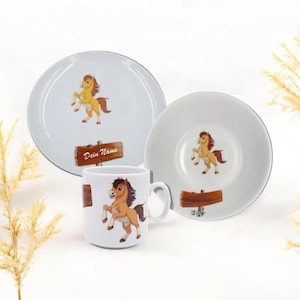 Porcelain children&#39;s tableware with horse motif, personalized children&#39;s tableware with name, children&#39;s plate with name, porcelain plate, plate, baptism