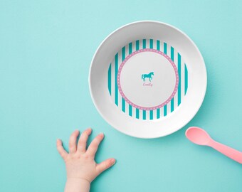 Kinderschüssel mit Namen, personalisiertes Geschenk, Taufgeschenk, Taufe, Erster Geburtstag, Kindergeschirr Melamin, Kollektion Einhorn