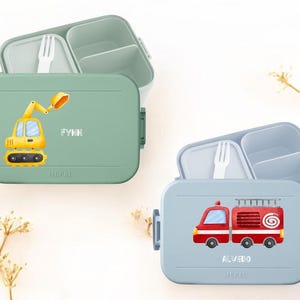 Coffret scolaire pour la rentrée scolaire, boîte à lunch Mepal personnalisée avec motif pompiers, boîte à lunch personnalisée pour enfants, cadeau de rentrée scolaire pour garçons