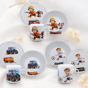 Porcelain tableware with motifs for boys, personalized children&#39;s tableware with name and motif, children&#39;s plate with name, gift baptism birth