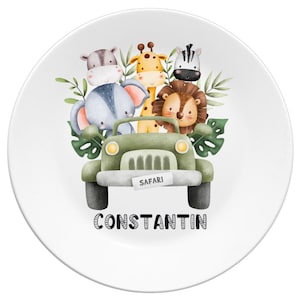 Children&#39;s plate with name, personalized children&#39;s gift, christening gift, gift children, first birthday, children&#39;s tableware set melamine safari