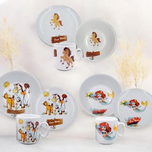 Porcelain tableware with motifs for girls, personalized children&#39;s tableware with name and motif, children&#39;s plate with name, baptism gift birth