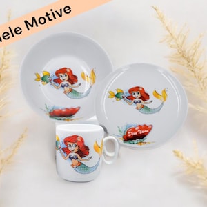 Porcelain children&#39;s plate with mermaid motif, personalized children&#39;s tableware with name, children&#39;s plate with name, porcelain plate, baptism