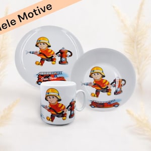 Children&#39;s tableware made of porcelain with fire brigade motif, personalized children&#39;s tableware with name, children&#39;s plate with name, porcelain plate, plate