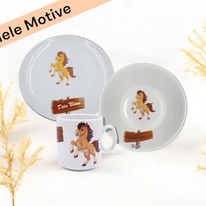 Porcelain children&#39;s plate personalized with horse motif, Personalized children&#39;s tableware with name, Children&#39;s plate with name, Porcelain plate