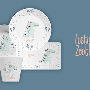 Children&#39;s tableware Zoo with name -Personalized children&#39;s melamine tableware set plate, bowl & cup, children&#39;s tableware with name