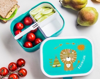 Mepal - Brotdose personalisiert mit Name & Löwenmotiv Bentobox, Pausenbrotbox, Lunchbox mit Bento-Einsatz für Schule Kita, Kindergeburtstag