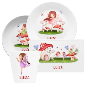 Personalized children&#39;s tableware with name and motif fairy, children&#39;s tableware set, children&#39;s plate with name, cup, baptism gift, birth gift