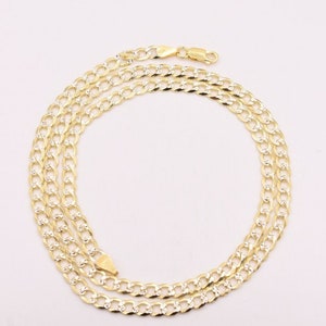 5mm Solid Long Curb Cuban Link Chain Necklace 14K Yellow Gold Clad Silver 925