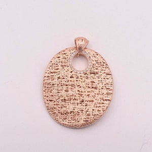 Italian Filigree Wavy Oval CZ Pendant Necklace 14K Rose Gold Clad Silver 925