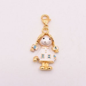 Baby Girl Charm Blue Pearl Enamel Lobster Clasp Bracelet Pendant Silver 925