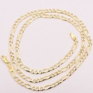 Massiv Figaro Link Vergoldet Pave Halskette Ketten Echt Sterling Silber Zweifarbig