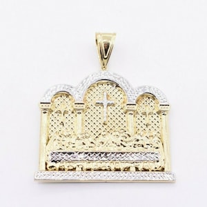 3" Men's Huge Diamond Cut Last Supper Charm Pendant Real 10K Yellow White Gold