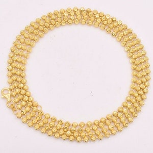 3mm Moon Cut Ball Bead Chain Necklace Solid 14K Yellow Gold Clad 925 Silver