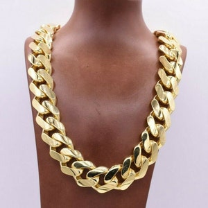 24mm Miami Cuban Royal Link Chain Necklace Shiny Box Clasp Real 10K Yellow Gold