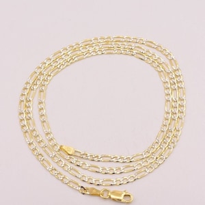 Collana con maglie Figaro solide placcate in oro e pavé, catene in vero argento sterling bicolore