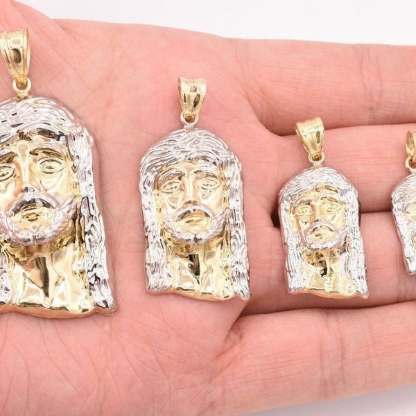 Men's Diamond Cut Jesus Head Charm Pendant Real 10K Yellow White Gold ALL SIZES
