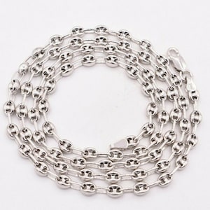 4.5mm Puffed Anchor Mariner Chain Necklace 14K White Gold Clad Silver 925