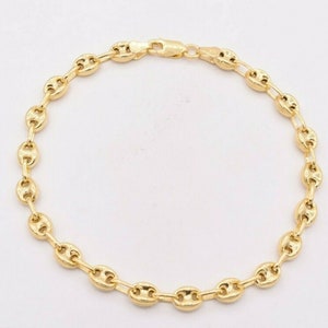 6mm Puffed Anchor Mariner Ankle Bracelet 14K Yellow Gold Clad Silver 925