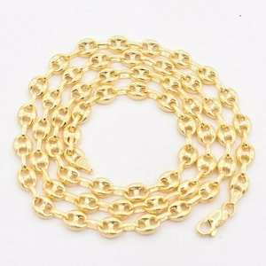 7mm Puffed Anchor Mariner Chain Necklace 14K Yellow Gold Clad Silver 925