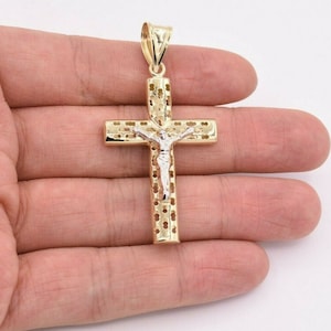 2.5&quot; Jesus Christ Crucifix Cross Filigree Pendant Real 10K Yellow White Gold