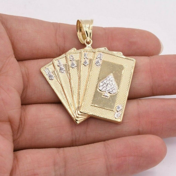 2" Poker Playing Cards Faces Card Pendant Real 10K Yellow White Gold