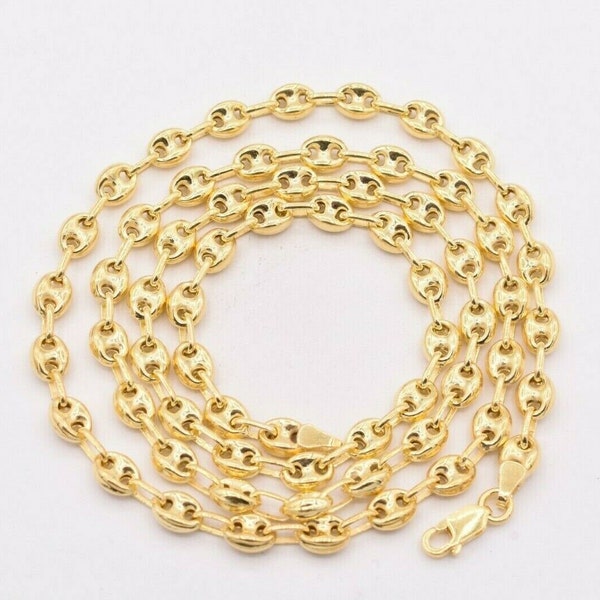 6mm Puffed Anchor Mariner Chain Necklace 14K Yellow Gold Clad Silver 925