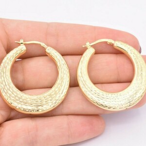 1 3/8&quot; 35mm Graduated Diamond Cut Hoop Earrings Yellow Gold Clad Silver 925
