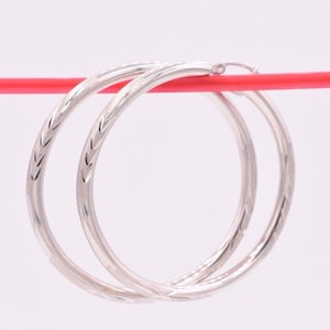 3mm X 45mm 1 3/4&quot; Large Diamond Cut Round Hoop Earrings REAL 14K White Gold