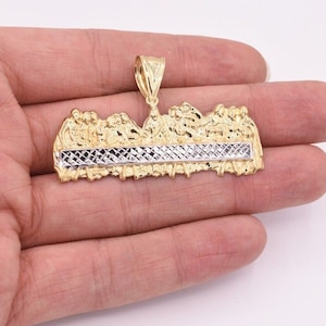 1 3/8&quot; HUGE Apostles Last Supper Pendant Diamond Cut Real 10K Yellow White Gold