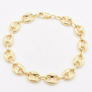 10mm Puffed Mariner Anchor Link Chain Bracelet Real 10K Yellow Gold Unisex